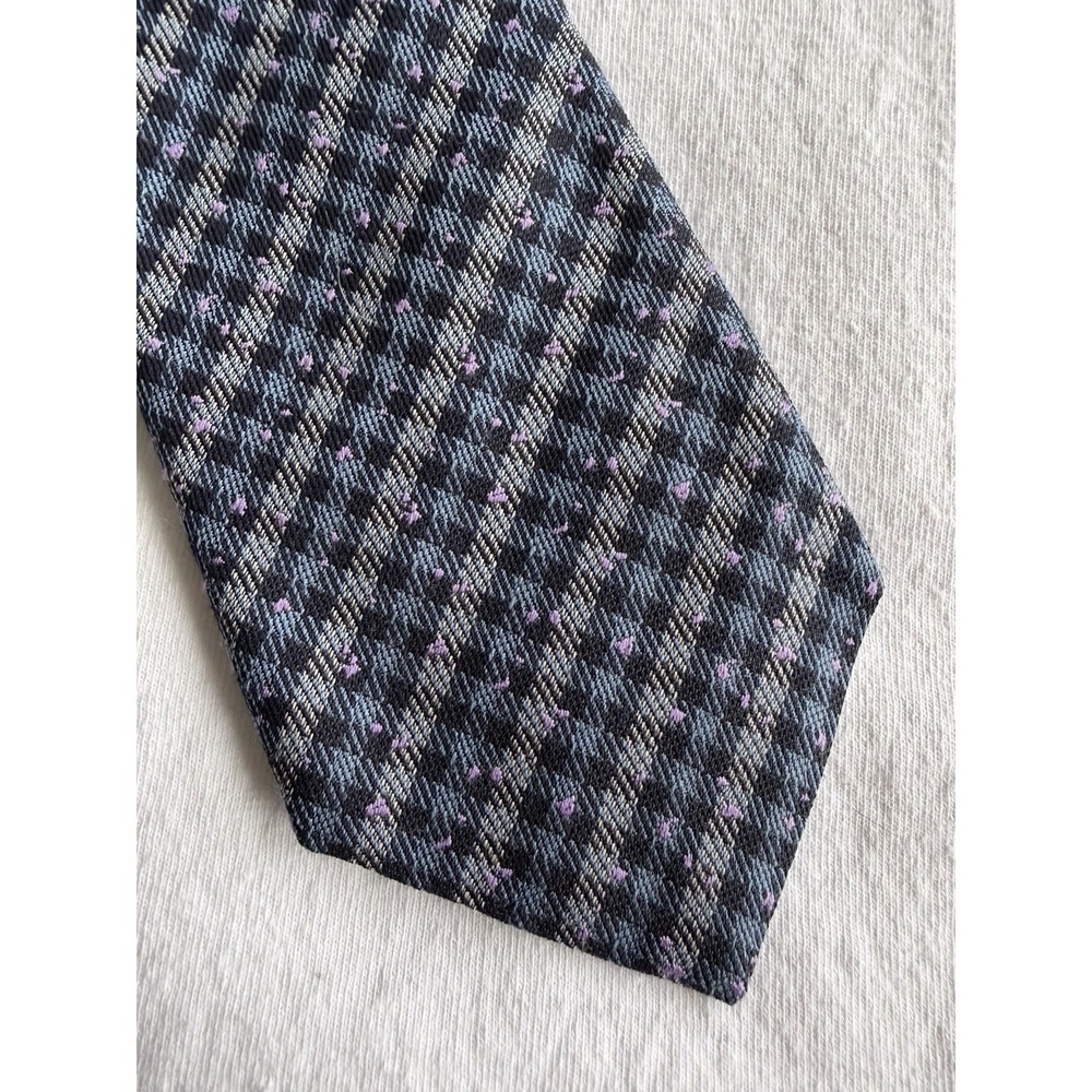 Principe	Blue Plaid Check Woven Purple Speckle	100% Silk Tie Necktie Made Italy